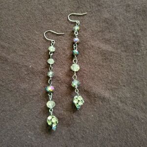 Vintage AB Faceted Crystal Drop Earrings with Rhinestone Drop